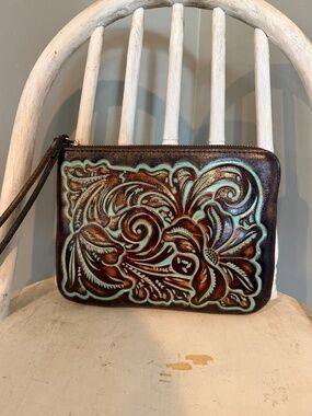Patricia Nash Cassini Turquoise Tooled Wristlet